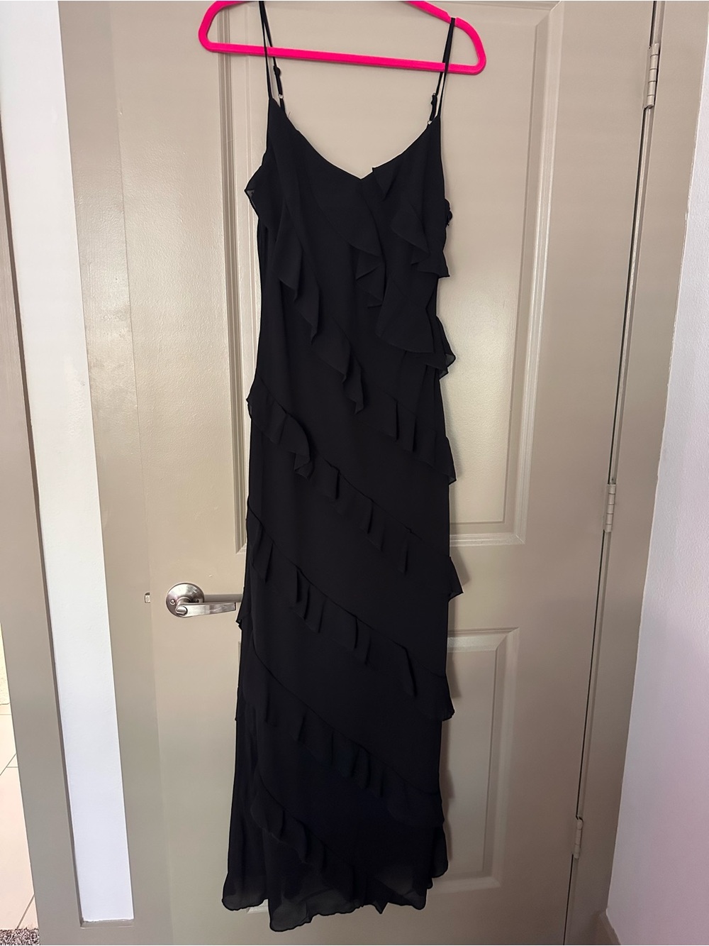 Petal & Pup Black Ruffle Slip Maxi Dress